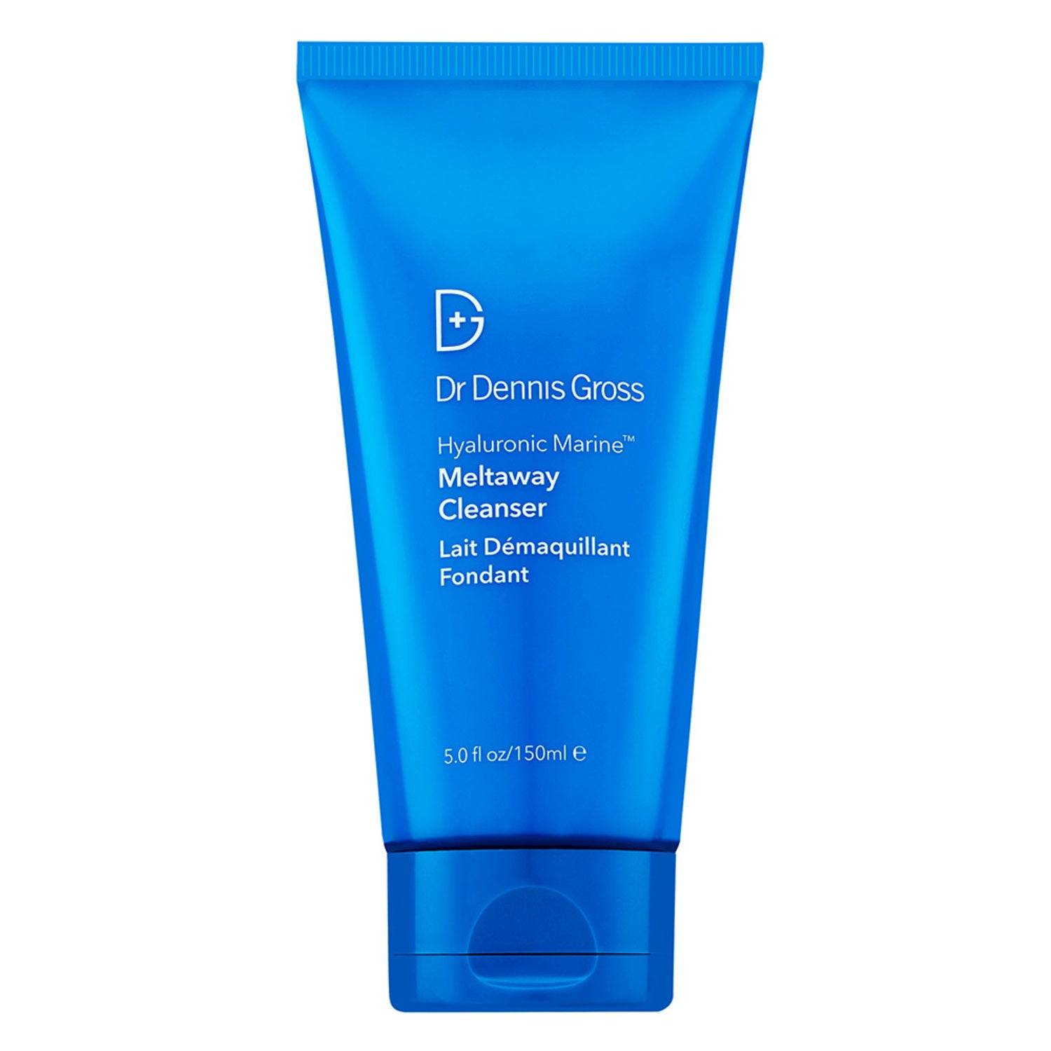 Dr Dennis Gross Hyaluronic Marine Meltaway Cleanser in a 150ml blue tube, ideal for removing makeup and hydrating sensitive skin.