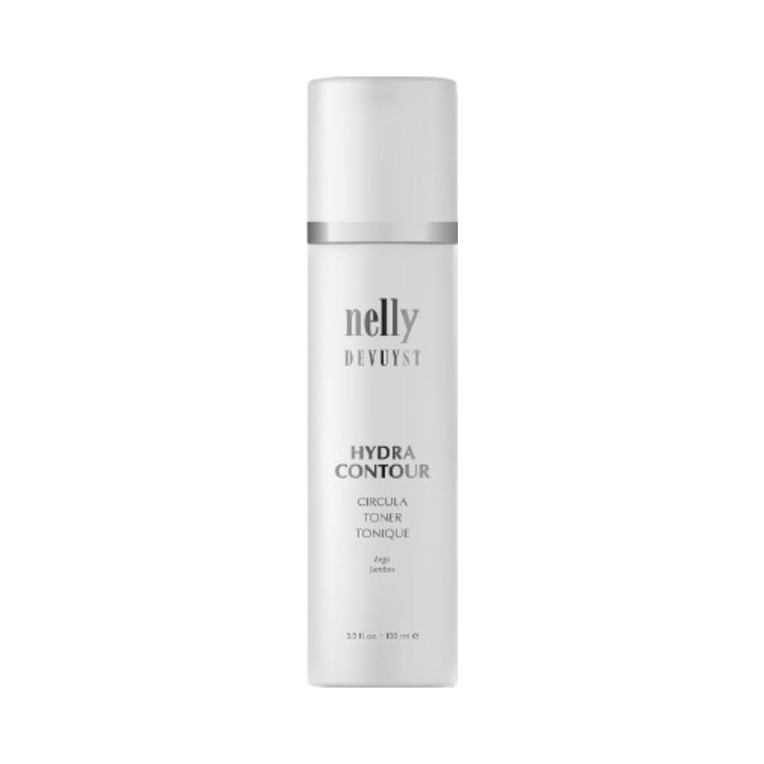Hydra Contour Circula Toner - Nelly Devuyst Hydra Toner in a sleek white 100 ml spray bottle for body treatment and circulation support.
