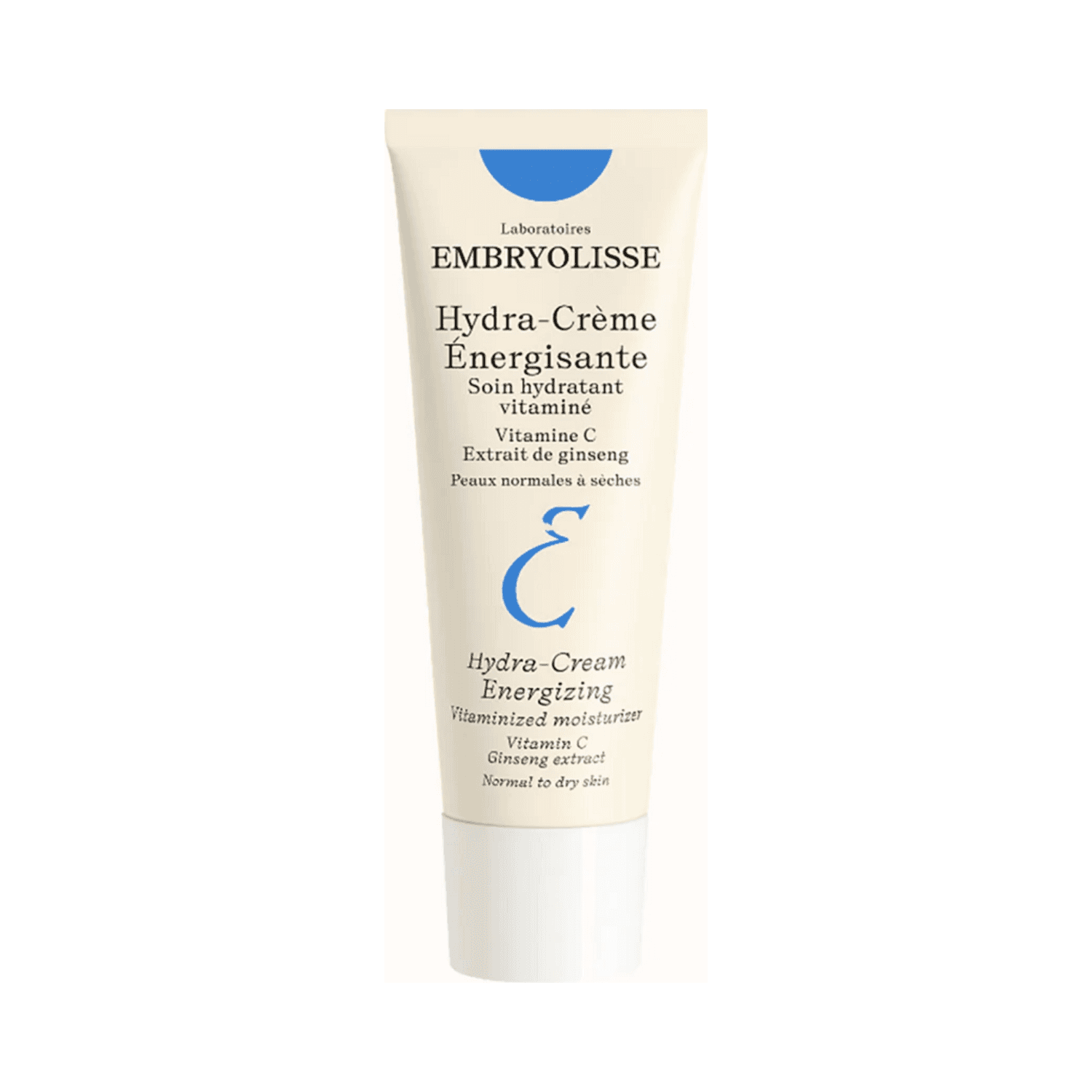 Front view of Embryolisse Hydra Cream Energizing tube, a hydrating face cream with Vitamin C and ginseng for normal to dry skin care.