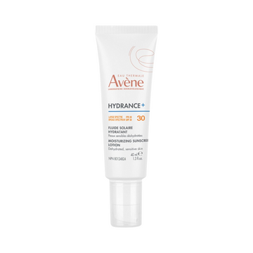 Avene Hydrance Sunscreen SPF 30 daily moisturizer in a 40ml white tube, ideal for dry and sensitive skin with mineral UV protection.