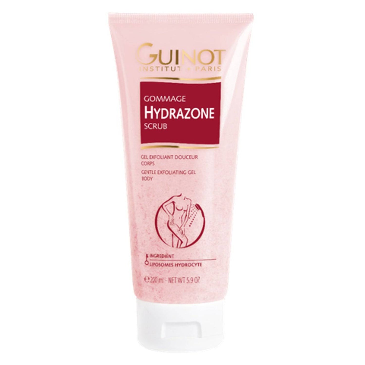 Guinot Hydrazone Scrub with liposomes hydrocyte, designed for body exfoliation and daily skincare. Promotes soft, hydrated skin all day.