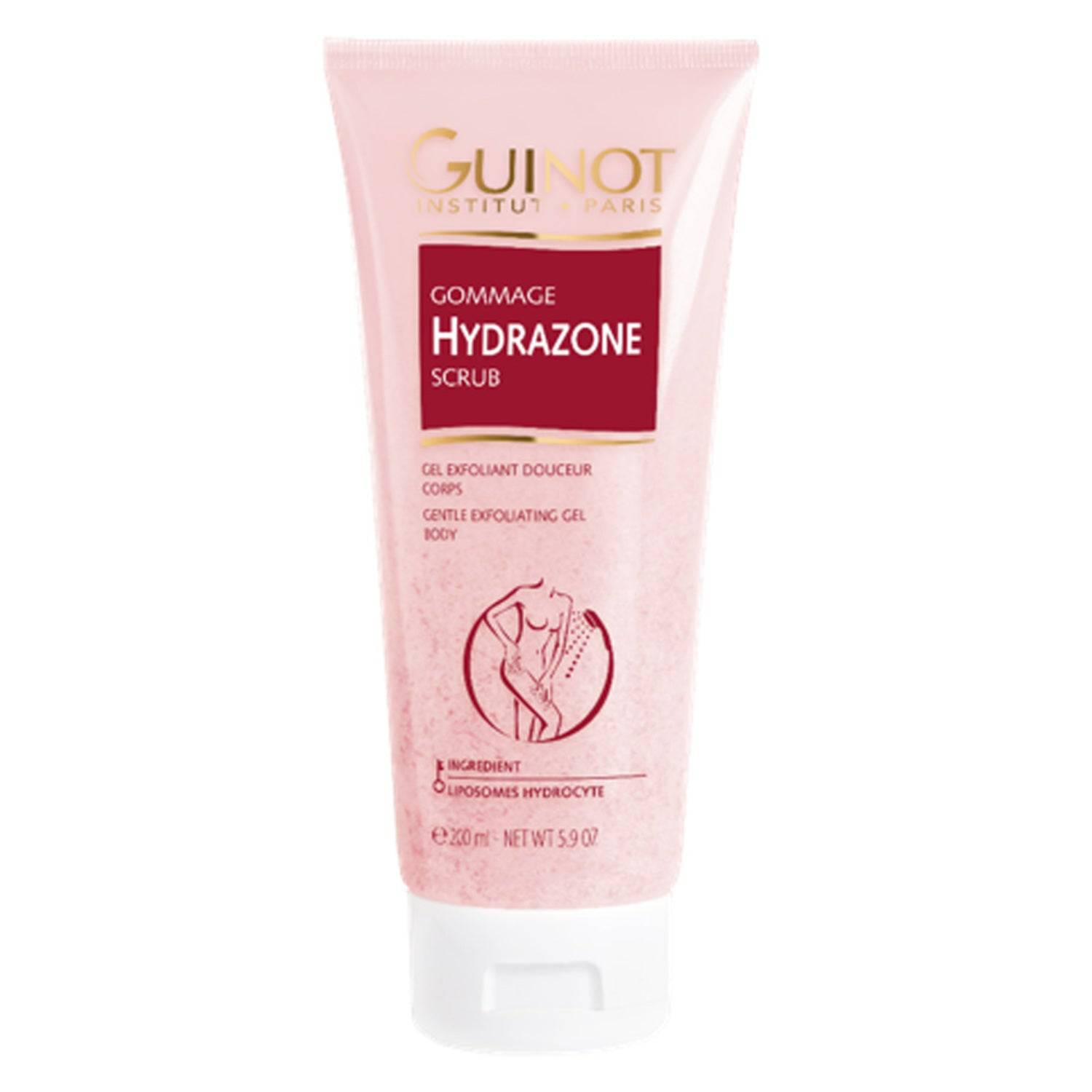 Guinot Hydrazone Scrub with liposomes hydrocyte, designed for body exfoliation and daily skincare. Promotes soft, hydrated skin all day.