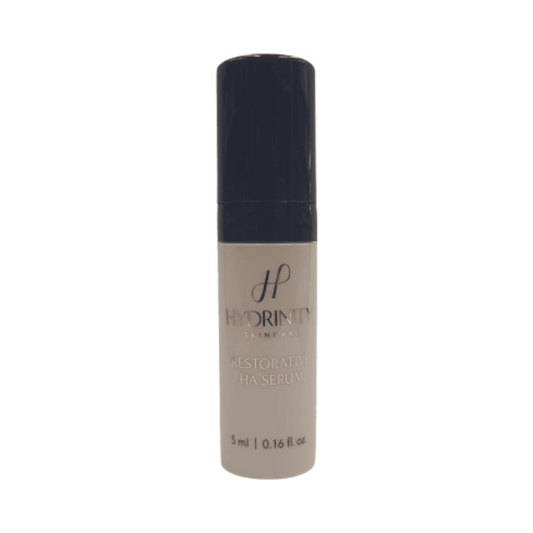 Free Gift Hydrinity Serum - Restorative Care 5ml bottle for dry and mature skin. Enhances hydration, texture, and glow with hyaluronic acid and peptides.