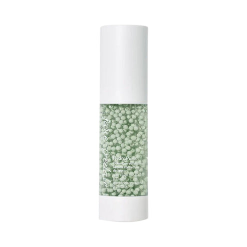jane iredale HydroPure Serum - Color Correcting bottle with green-tinted serum beads for redness neutralization and hydration.