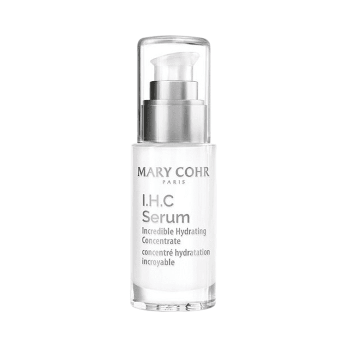 Mary Cohr I.H.C Serum - Moisturizing Face Serum in a sleek clear pump bottle, ideal for hydrating dry skin and reducing fine lines.