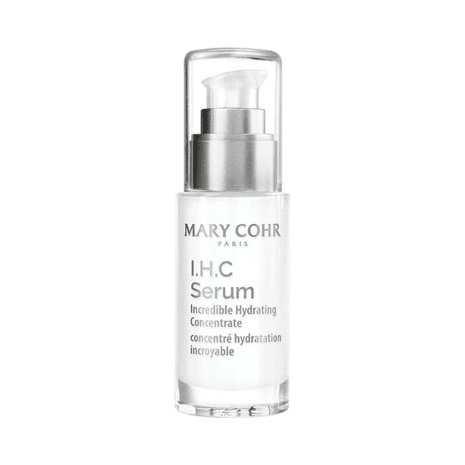 Mary Cohr I.H.C Serum - Moisturizing Face Serum in a sleek clear pump bottle, ideal for hydrating dry skin and reducing fine lines.