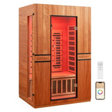 Costway 2-Person Dual Therapy Full Spectrum Infrared Sauna with Red Light Panel, WiFi App Control, Chromotherapy & Bluetooth – Okoume Wood- Fully Loaded Indoor Spa