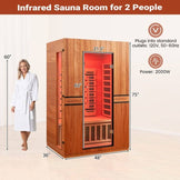 Costway 2-Person Dual Therapy Full Spectrum Infrared Sauna with Red Light Panel, WiFi App Control, Chromotherapy & Bluetooth – Okoume Wood- Fully Loaded Indoor Spa