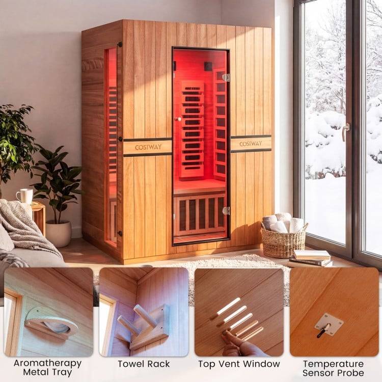 Costway 2026 Premium Series- 3-Person Full Spectrum Infrared Sauna — Okoume Wood • App Control • Red Light • Chromotherapy Fully Loaded 3D Heat