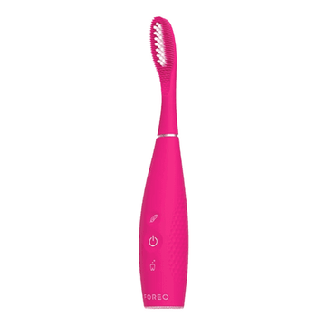 Foreo ISSA 4 Toothbrush in vibrant magenta with Sonic Pulse tech for advanced oral care. USB rechargeable and ideal for daily dental hygiene.