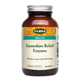 Flora Immediate Relief Enzymes 120 capsules bottle. Gluten-free digestive supplement for improved digestion and enzyme support.