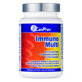Front label of CanPrev Immuno Multi showing 90 vegetable capsules for immune system support with vitamins, minerals, and antioxidants.