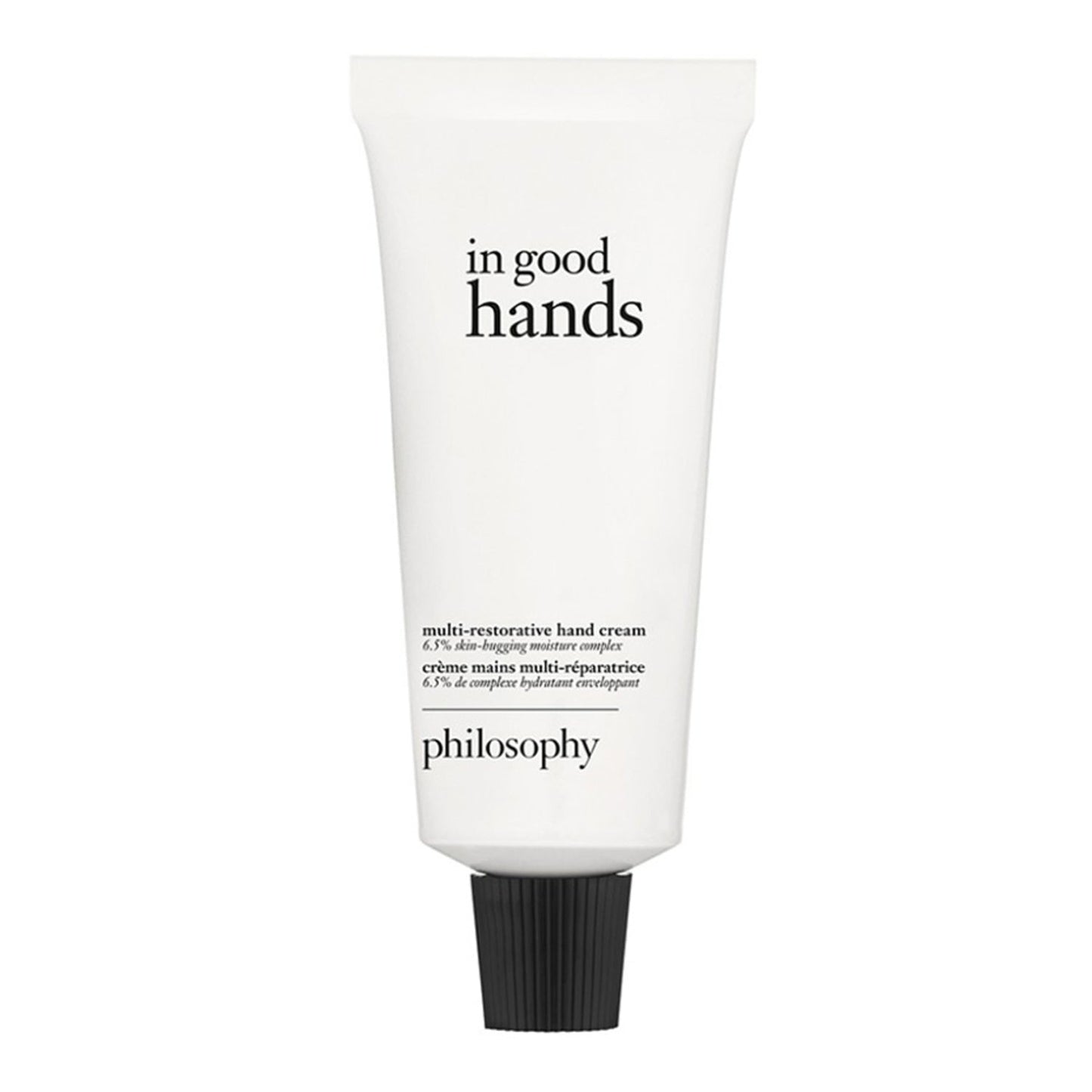 Philosophy Multi-Restorative Hand Cream 120 ml in white tube packaging with black cap, ideal for barrier repair and daily moisture care.