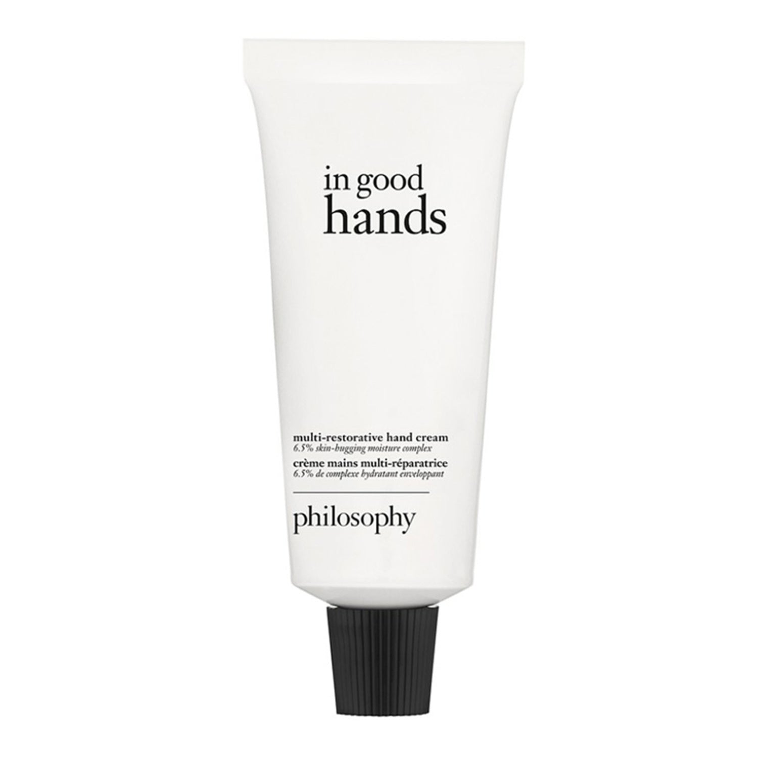 Philosophy Multi-Restorative Hand Cream 120 ml in white tube packaging with black cap, ideal for barrier repair and daily moisture care.