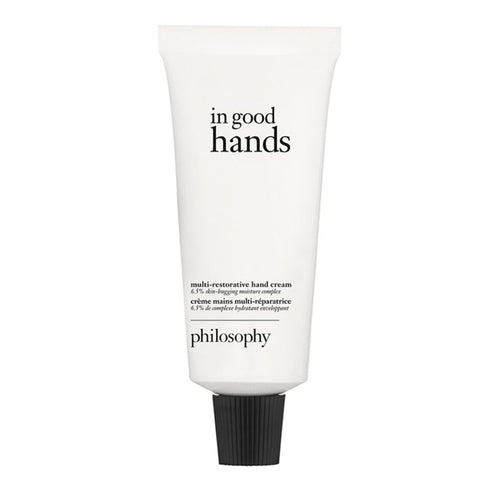 Philosophy Multi-Restorative Hand Cream 120 ml in white tube packaging with black cap, ideal for barrier repair and daily moisture care.