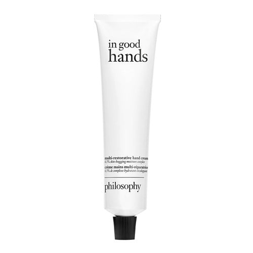 Philosophy In Good Hands Multi-Restorative Hand Cream 4 fl oz, designed for skin barrier repair and long-lasting moisture in minimalist packaging.