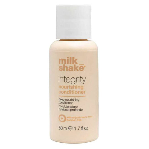 milk_shake Integrity Nourishing Conditioner 50ml bottle for all hair types. Deep conditioner with organic muru muru butter to preserve color.