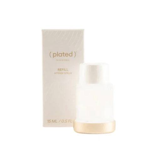 Plated Intense Serum Exosomes Skincare refill bottle with packaging, 15ml anti-aging face treatment using renewosome technology.
