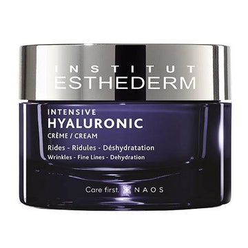 Institut Esthederm Intensive Hyaluronic Cream 50 ml jar for dry skin, enriched with hyaluronic acid, adenosine, and soy protein for deep hydration.