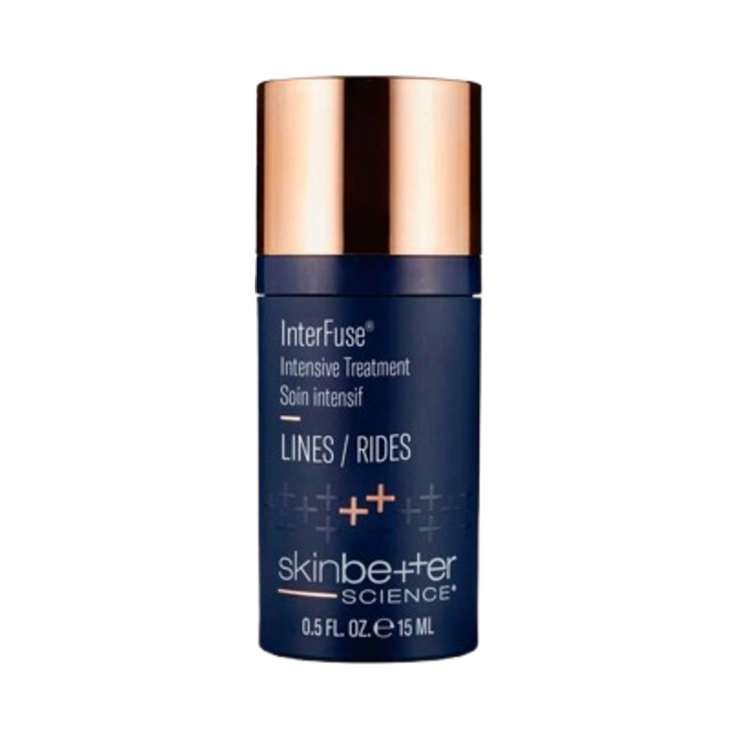 Skinbetter Interfuse Intensive Treatment Lines in bilingual packaging, targeting fine lines with amino acids, peptides, and vitamin C.