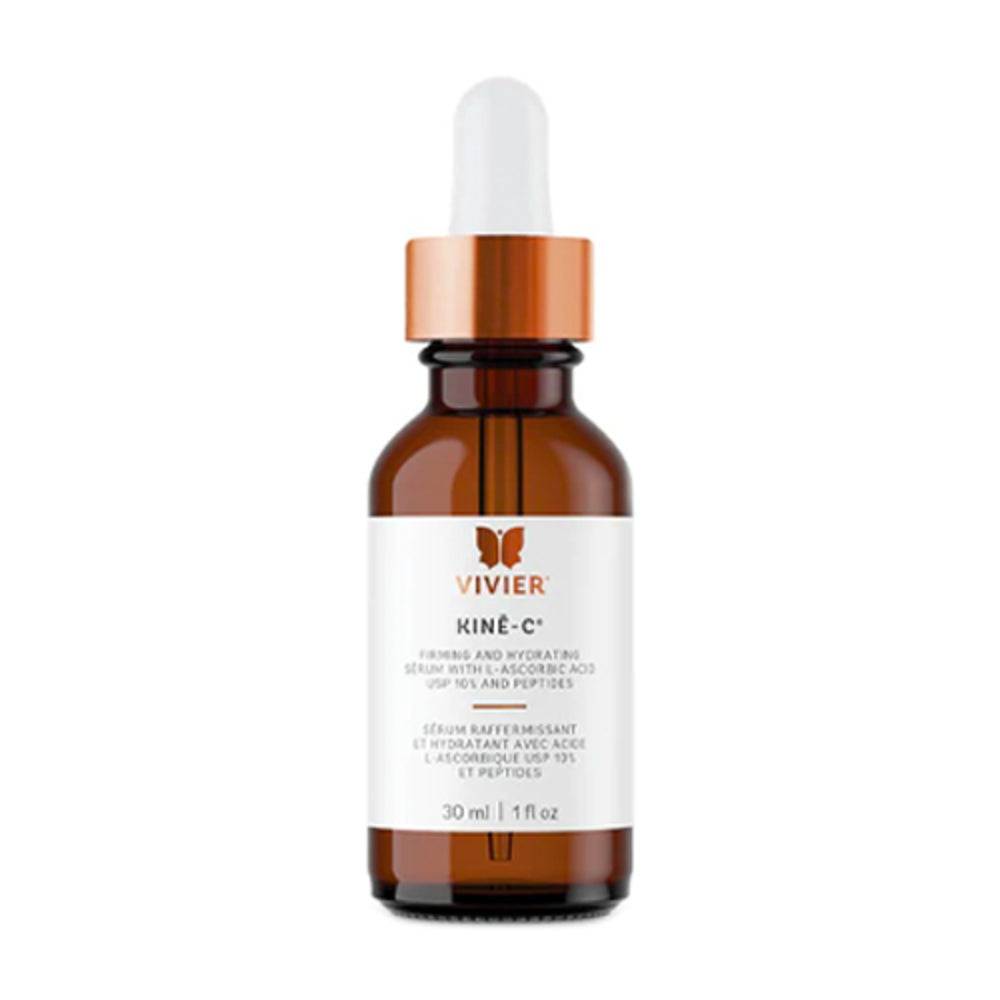 VivierSkin Kine-C Serum bottle with dropper, a hydrating anti-aging face serum with Vitamin C and peptides for mature skin care.