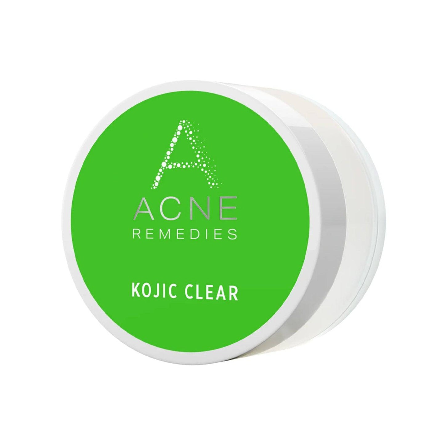 Rhonda Allison Kojic Clear Mask 15 ml jar with green lid labeled 'Acne Remedies Kojic Clear' for reducing blemishes and scars.