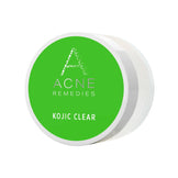 Rhonda Allison Kojic Clear Mask 15 ml jar with green lid labeled 'Acne Remedies Kojic Clear' for reducing blemishes and scars.