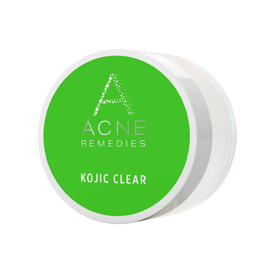 Kojic Clear Mask av Rhonda Allison i 50 ml krukke, merket 'Mask + Spot Treat' for akne-utsatt hud med kojicsyre og botaniske ekstrakter.