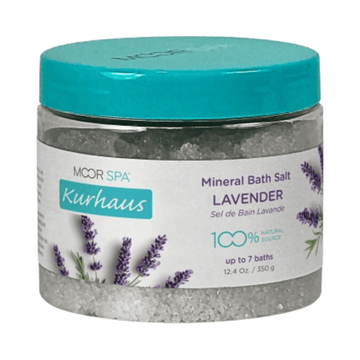 Lavender bath salts jar with purple flowers label