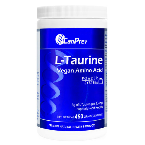 CanPrev L-Taurine Powder - Cardiovascular Support | Powder in 450g container, vegan amino acid supplement promoting cardiovascular and heart health.