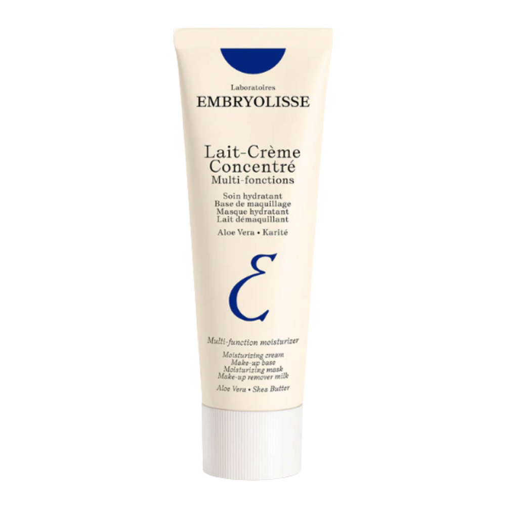 Embryolisse Lait-Creme Concentre moisturizer in beige tube with blue accents, ideal for dry skin and multi-function skincare routines.