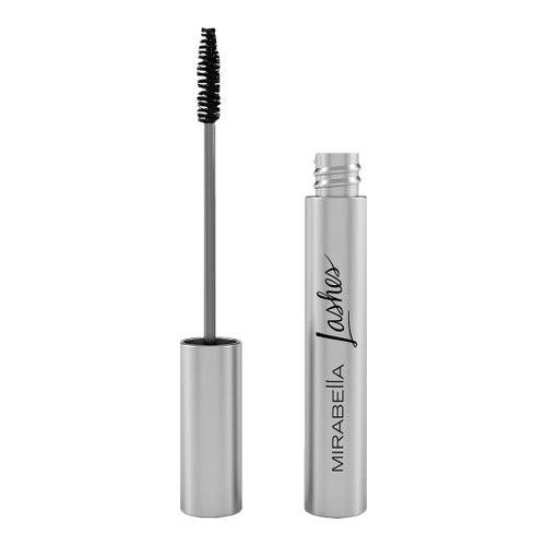 Open Mirabella Lasting Lash Waterproof Mascara showing curved brush for precise lash application. Ideal for long-lasting eye makeup wear.
