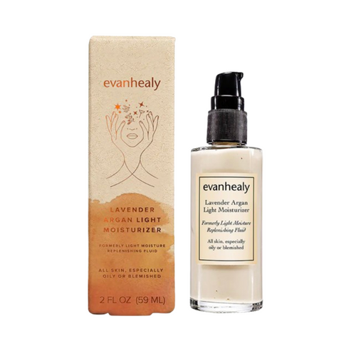 Evanhealy Lavender Argan Light Moisturizer with outer packaging, 2 fl oz size, antioxidant-rich skincare from eSkinStore.