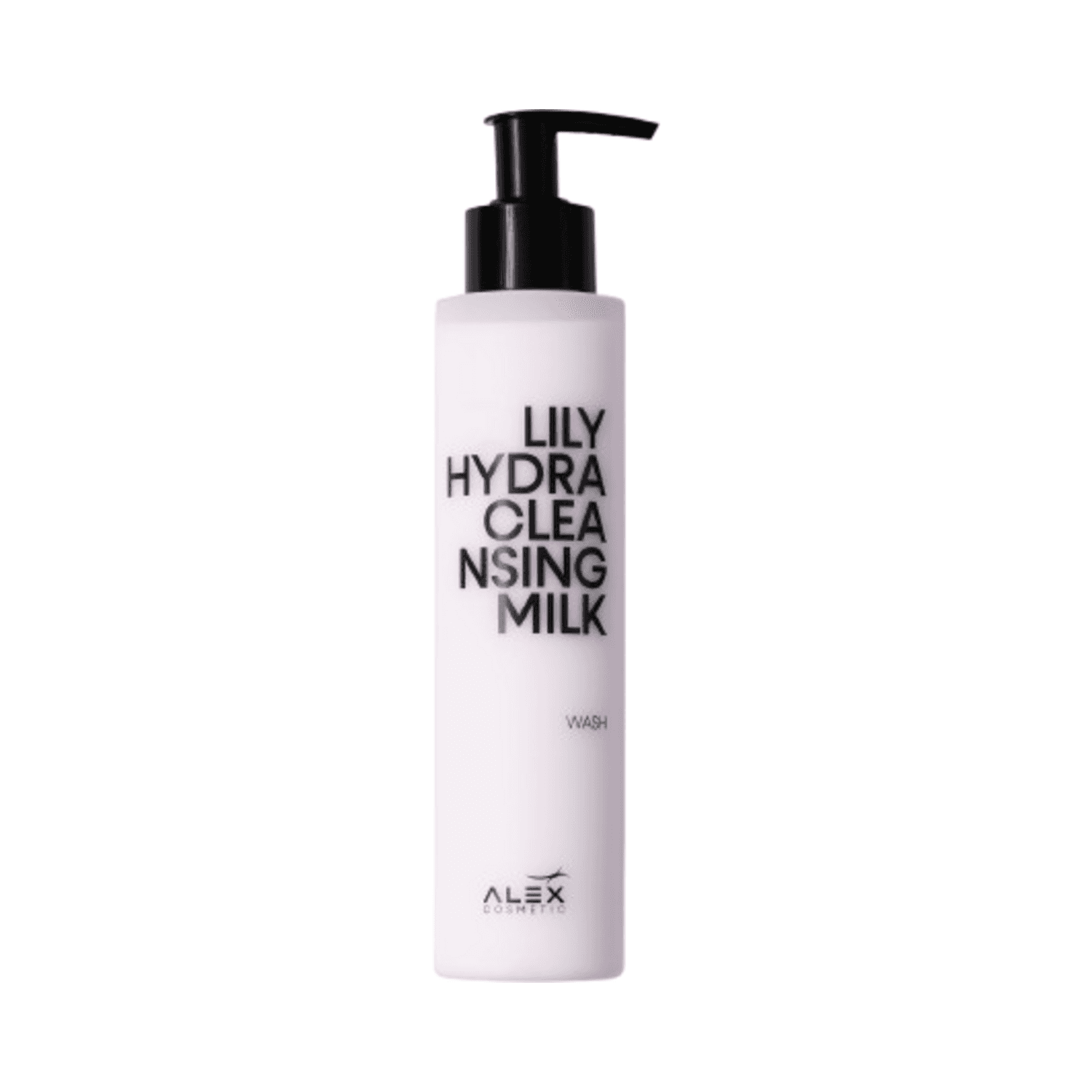 Alex Cosmetics Lily Hydra Cleansing Milk face wash cleanser in a sleek white pump bottle. Gentle formula removes impurities and makeup effectively.