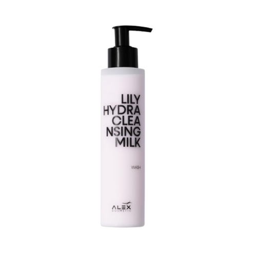 Lily Hydra Cleansing Milk by Alex Cosmetics in minimalist packaging. Ideal for daily skincare to cleanse and nourish sensitive facial skin.