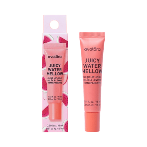 Clear Avatara Lip Jelly in Watermellow flavor, shown with packaging, ideal for daily lip hydration using fruit extracts and botanicals.