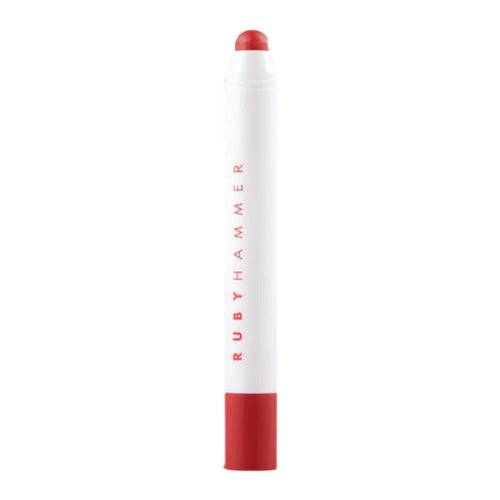 Ruby Hammer Lip Serum Balm in bold red tint. Luxurious lip treatment for hydration and color in a stylish cosmetic pen design.