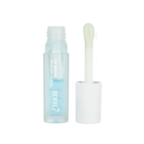 Revive7 Lip Serum 5ml open with clear gloss and white applicator, perfect for dry winter lip care and daily hydration.