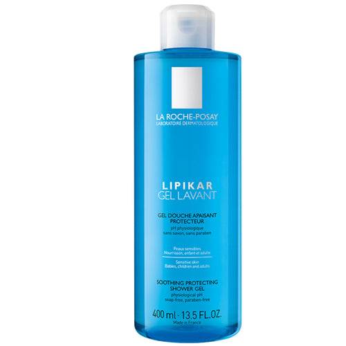 La Roche Posay Lipikar Gel Lavant body wash in a 400ml blue bottle, designed for sensitive and dry skin with soothing, hydrating properties.