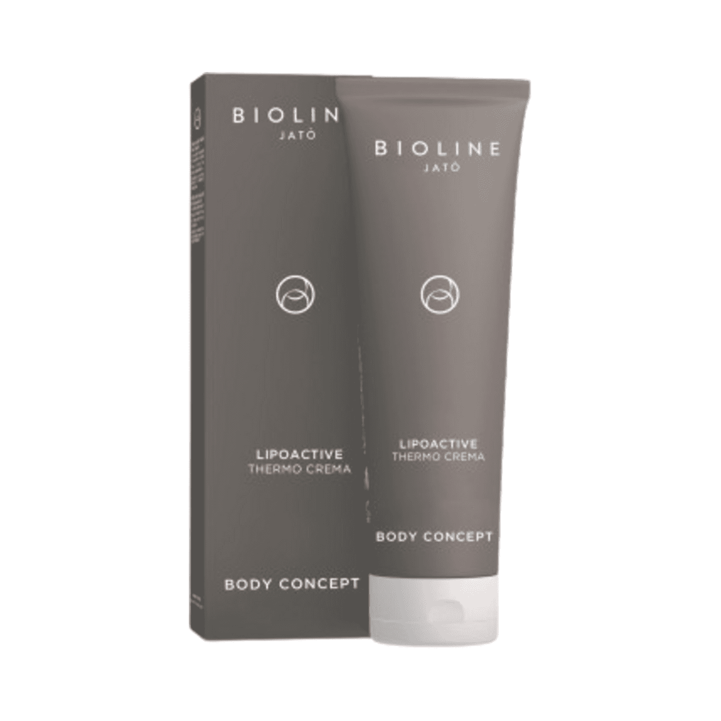 Bioline Lipoactive Thermo Cream body treatment in sleek brown tube with matching box, designed to reduce stubborn fat and improve skin texture.