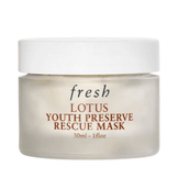 Fresh Lotus Youth Preserve Exfoliating Rescue Mask 30ml jar with white lid, ideal for dull skin and uneven texture treatment.