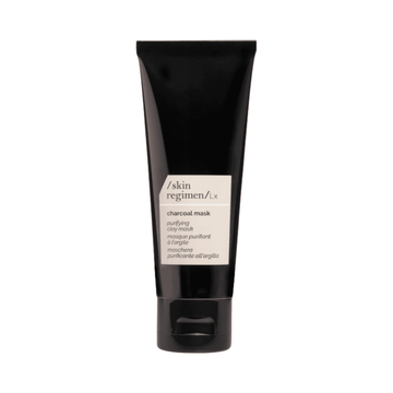Skin Regimen Lx Charcoal Mask tube for face care, designed to purify and exfoliate skin using bamboo charcoal and black clay. Ideal for minimizing pores.