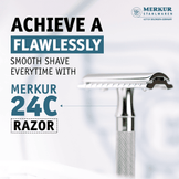 Merkur 3-Piece Ladies DE Safety Razor, Closed Comb, Knurled Extra Long Handle, Chrome, Pink Box