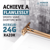 Merkur 3-Piece Ladies DE Safety Razor, Closed Comb, Knurled Extra Long Handle, Rose Gold, Pink Box