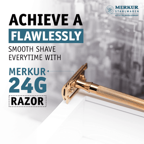 Merkur 3-Piece Ladies DE Safety Razor, Closed Comb, Knurled Extra Long Handle, Rose Gold, Pink Box