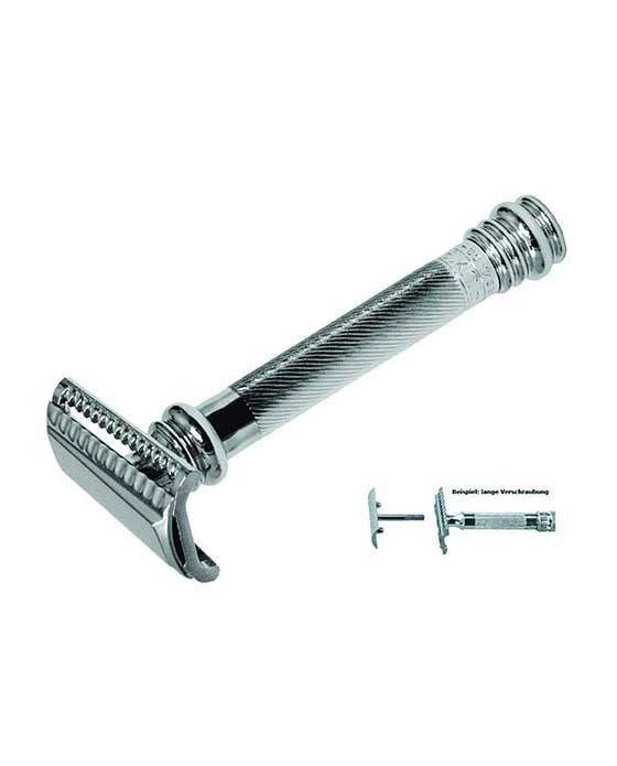 Merkur 39C 2-Piece DE Safety Razor, Slantbar Comb, Barberpole Long Heavy Handle, Chrome