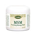 Flora MSM Soothing Massage Rub i 120 ml beholder, beriket med lavendel, timian og saflorolje for effektiv kroppspleie og smertelindring.