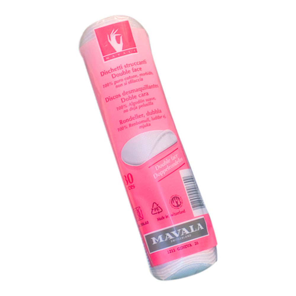 MAVALA Make-up Remover Cotton Pads - Makeup Remover in a pink cylindrical pack with 80 double-faced pads for eyes and nails care.