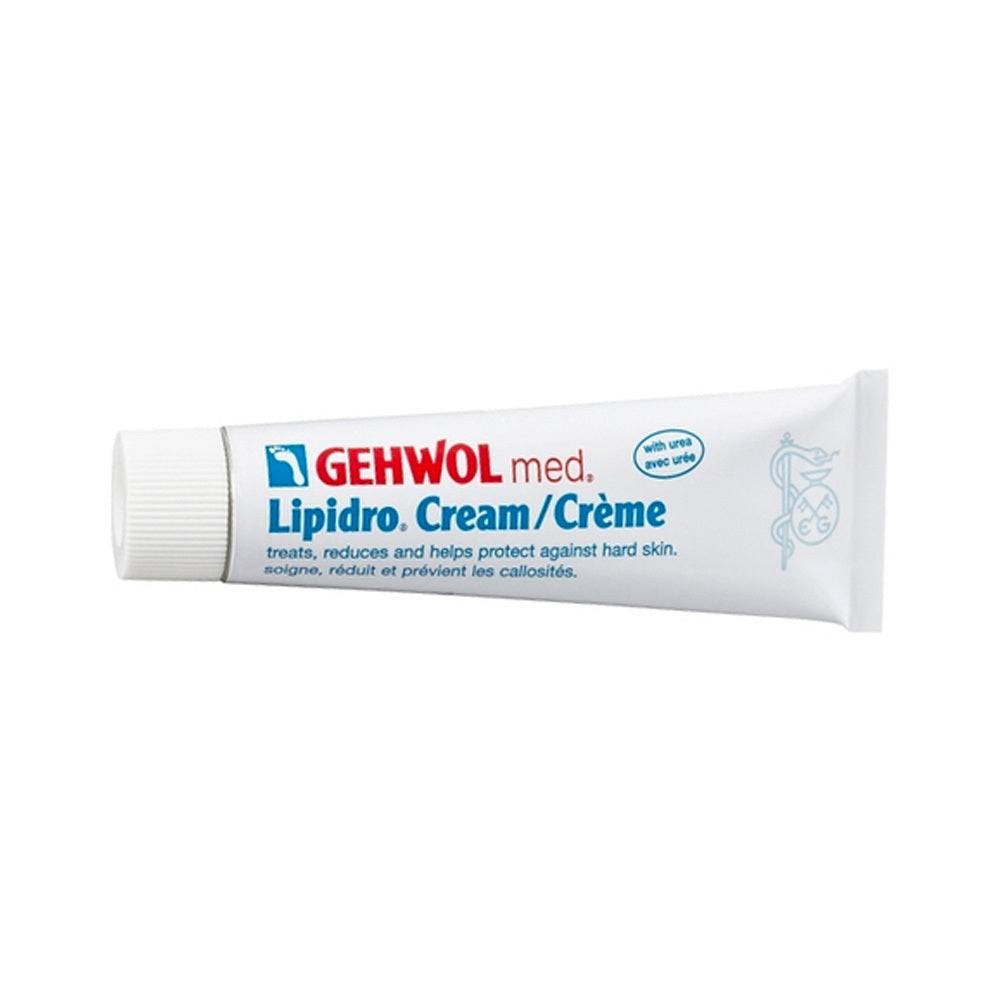 Gehwol Med Lipidro Cream with urea in a compact tube, designed for intensive foot care and hydration. Perfect for dry and callused feet.