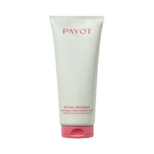 Payot Body Cream Scrub with jojoba, lactic acid, and magnesium, designed for soft, refreshed skin in the bath or shower.